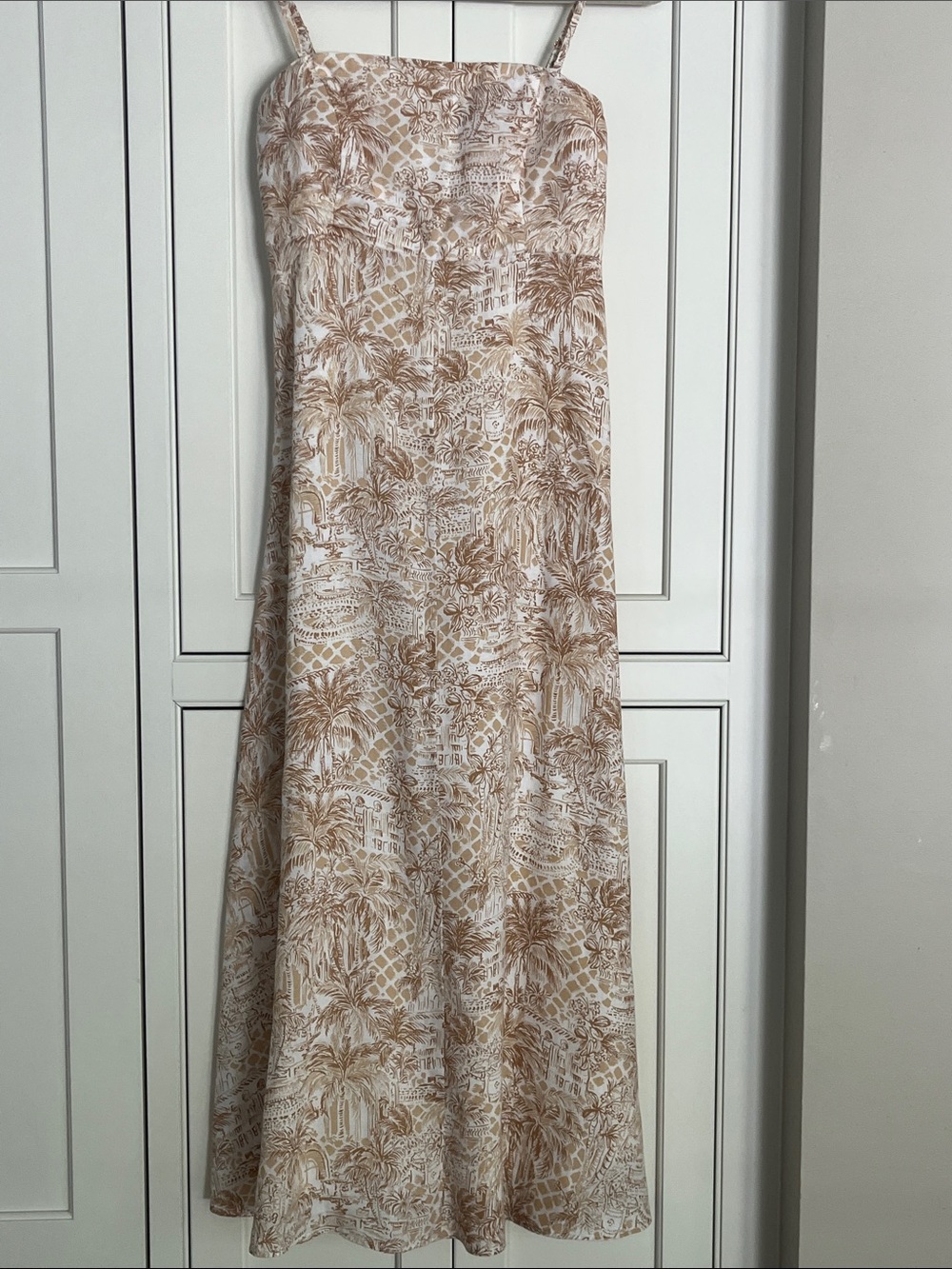 Lilly Pulitzer Jorgian Linen Midi  Palm-Print Spaghetti Strap Dress